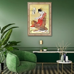 «Seated Woman Reading» в интерьере гостиной в зеленых тонах