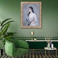 «Portrait of Marie Jeanne Gouzien, 1888/9» в интерьере гостиной в зеленых тонах