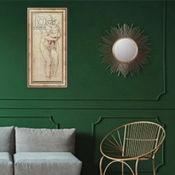 «Madonna and Child 2» в интерьере классической гостиной с зеленой стеной над диваном