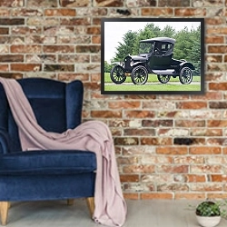 «Ford Model T Roadster '1923» в интерьере в стиле лофт с кирпичной стеной и синим креслом