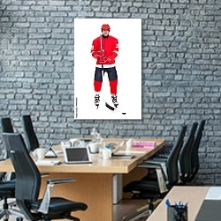 «Портрет хоккеиста» в интерьере современного офиса с черной кирпичной стеной