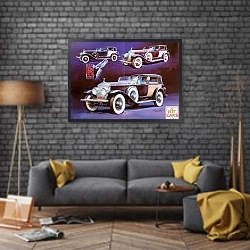«Автомобили в искусстве 20» в интерьере в стиле лофт над диваном