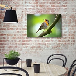 «Маленькая желторотая птичка на ветке» в интерьере кухни в стиле лофт с кирпичной стеной