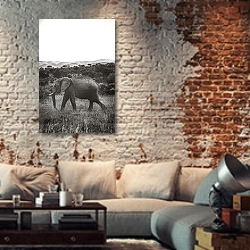 «Шагающий слон» в интерьере гостиной в стиле лофт с кирпичной стеной