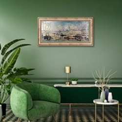 «Design for the Thames Embankment, view looking upstream» в интерьере гостиной в зеленых тонах