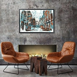 «Городская улица» в интерьере кабинета в стиле лофт с кирпичными стенами