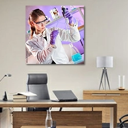 «Молодая лаборантка в научной лаборатории» в интерьере кабинета директора над столом