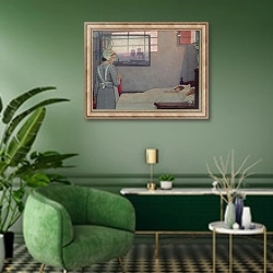 «A Summer Evening, c.1925» в интерьере гостиной в зеленых тонах