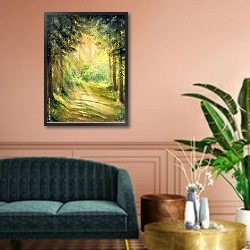 «Летний солнечный лес, акварель» в интерьере классической гостиной над диваном
