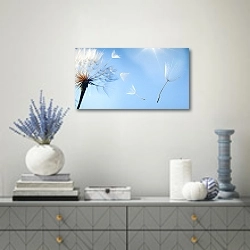 «Летающие семена одуванчика» в интерьере современной гостиной с голубыми деталями