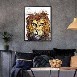 «Lion, 2013,» в интерьере в стиле лофт над диваном