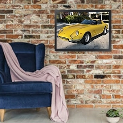«Ferrari 275 GTB 2 Alloy '1966» в интерьере в стиле лофт с кирпичной стеной и синим креслом