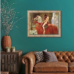 «Леди Годива» в интерьере гостиной с зеленой стеной над диваном