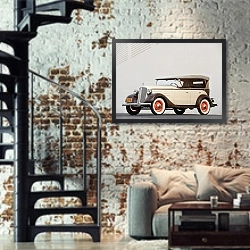 «Chevrolet DC Standard Phaeton '1934» в интерьере двухярусной гостиной в стиле лофт с кирпичной стеной