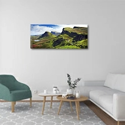«Шотландия. Горный пейзаж с озером» в интерьере современной гостиной в светлых тонах