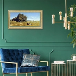 «Пейзаж. 1882» в интерьере в классическом стиле с зеленой стеной