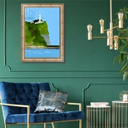 «Lighthouse, car and fishing» в интерьере в классическом стиле с зеленой стеной