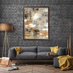 «Нейтральная абстракция» в интерьере в стиле лофт над диваном