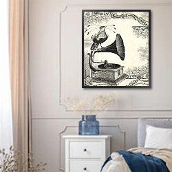 «Птица и граммофон» в интерьере спальни в стиле прованс с синими деталями