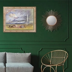 «Yarmouth Sands, c.1824-30» в интерьере классической гостиной с зеленой стеной над диваном