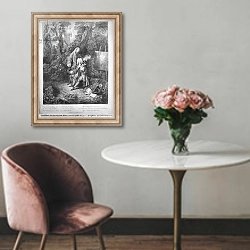 «Jean Antoine Watteau and his friend Monsieur de Julienne, engraved by Nicolas Henri Tardieu» в интерьере в классическом стиле над креслом