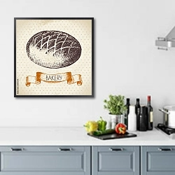 «Иллюстрация с хлебом» в интерьере кухни в голубых тонах