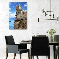 «Крым, замок Ласточкино гнездо 3» в интерьере современной столовой с черными креслами