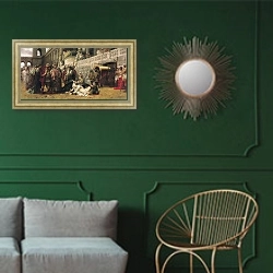 «Христианская Дирцея в цирке Нерона. 1898» в интерьере классической гостиной с зеленой стеной над диваном