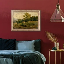 «Landscape with Cords of Wood» в интерьере спальни с акцентной стеной