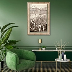 «The Triumph of Quintus Fabius, engraved by B.Barloccini, 1849» в интерьере гостиной в зеленых тонах