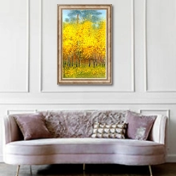 «Золотые осенние березы в лесу» в интерьере гостиной в классическом стиле над диваном
