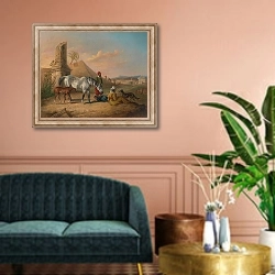 «Серая арабская кобыла и жеребенок с семьей» в интерьере классической гостиной над диваном
