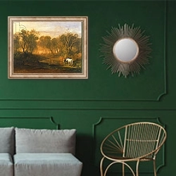 «The Forest of Bere, c.1808» в интерьере классической гостиной с зеленой стеной над диваном