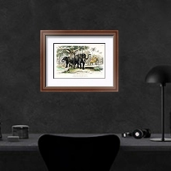 «Азиатские слоны» в интерьере кабинета в черных цветах над столом