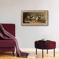 «A Midnight Modern Conversation, c.1732» в интерьере гостиной в бордовых тонах