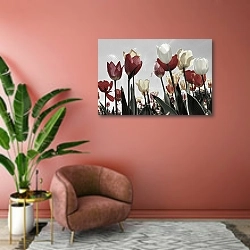 «Среди тюльпанов» в интерьере современной гостиной в розовых тонах