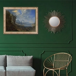 «Барон Безенваль в своем салоне» в интерьере классической гостиной с зеленой стеной над диваном