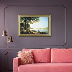 «Босфор. 1829» в интерьере гостиной с розовым диваном