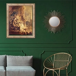 «Ecce Homo, 1634» в интерьере классической гостиной с зеленой стеной над диваном