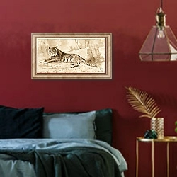 «Een liggende tijger» в интерьере спальни с акцентной стеной