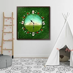«Зеленые часы» в интерьере детской комнаты для девочки с шалашом