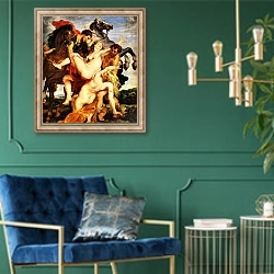 «Похищение дочерей Левкиппа» в интерьере в классическом стиле с зеленой стеной