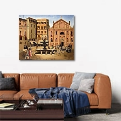 «Square in Rome, 1925» в интерьере современной гостиной над диваном