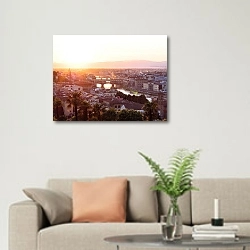 «Солнце садится за мосты реки Арно в Флоренции, Италия» в интерьере современной светлой гостиной над диваном