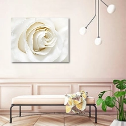 «Белая роза макро с каплями» в интерьере современной прихожей в розовых тонах
