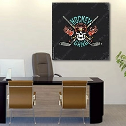«Логотип хоккейного клуба» в интерьере офиса над столом начальника