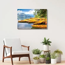 «Непал. Желтые рыбацкие лодки на реке» в интерьере современной комнаты над креслом