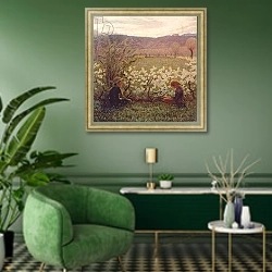 «Flowering Meadow» в интерьере гостиной в зеленых тонах