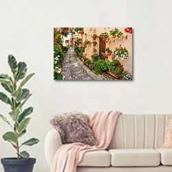 «Италия, Умбрия. Цветочная улица №5» в интерьере современной светлой гостиной над диваном