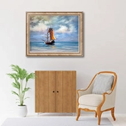 «Корабль в спокойном море» в интерьере в классическом стиле над комодом